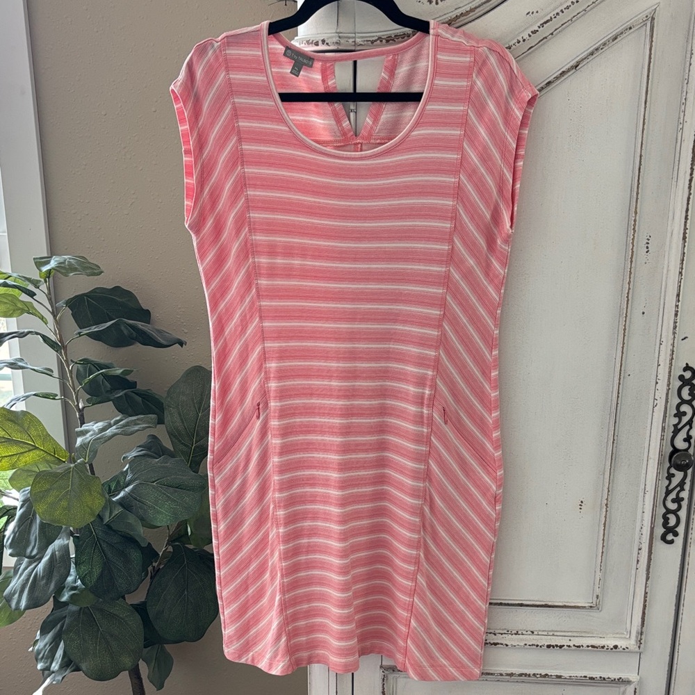 T by Talbots Pink Striped Terry Athletic Dress Womens MP Casual Vacation Resort